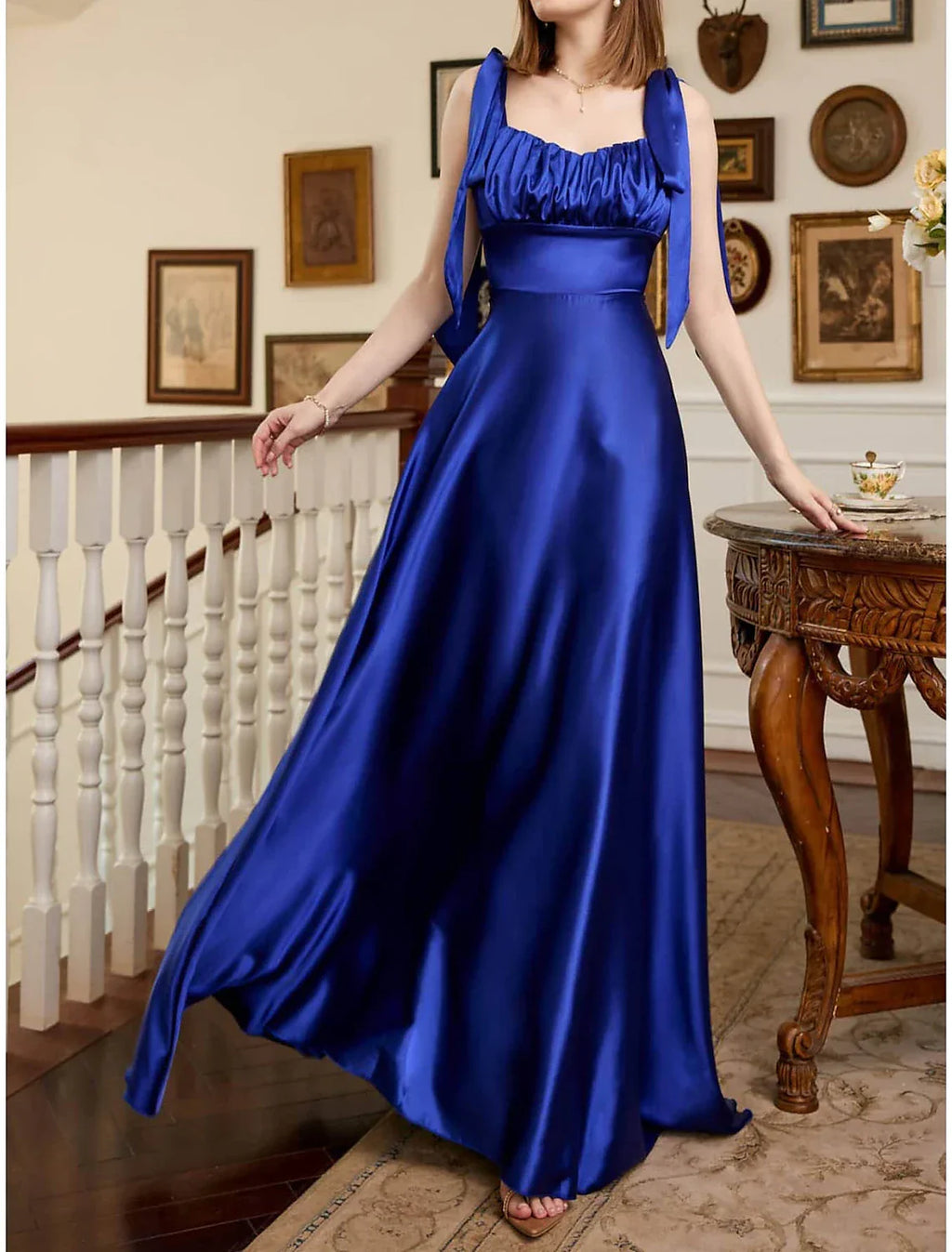 Party Dresses Open Back Dress Holiday Wedding Guest Floor Length Sleeveless Square Neck Bridesmaid Dress Backless with Strappy