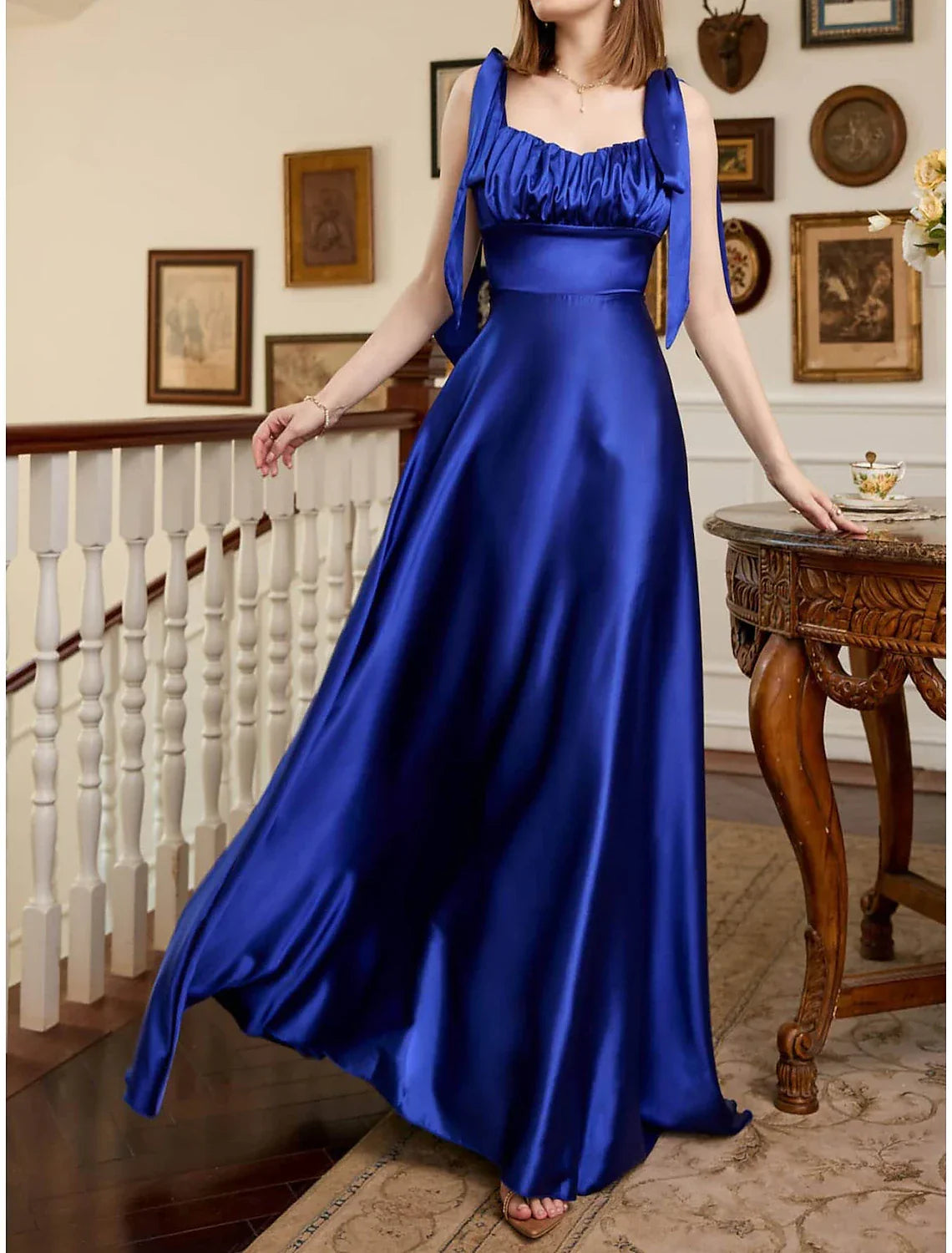 Party Dresses Open Back Dress Holiday Wedding Guest Floor Length Sleeveless Square Neck Bridesmaid Dress Backless with Strappy
