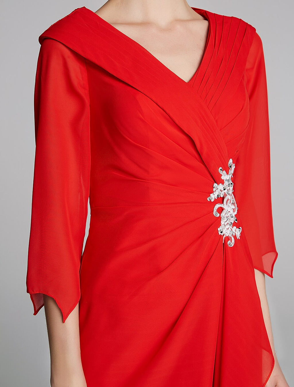 Mother of the Bride Dress Elegant V Neck Floor Length Half Sleeve with Pleats Appliques