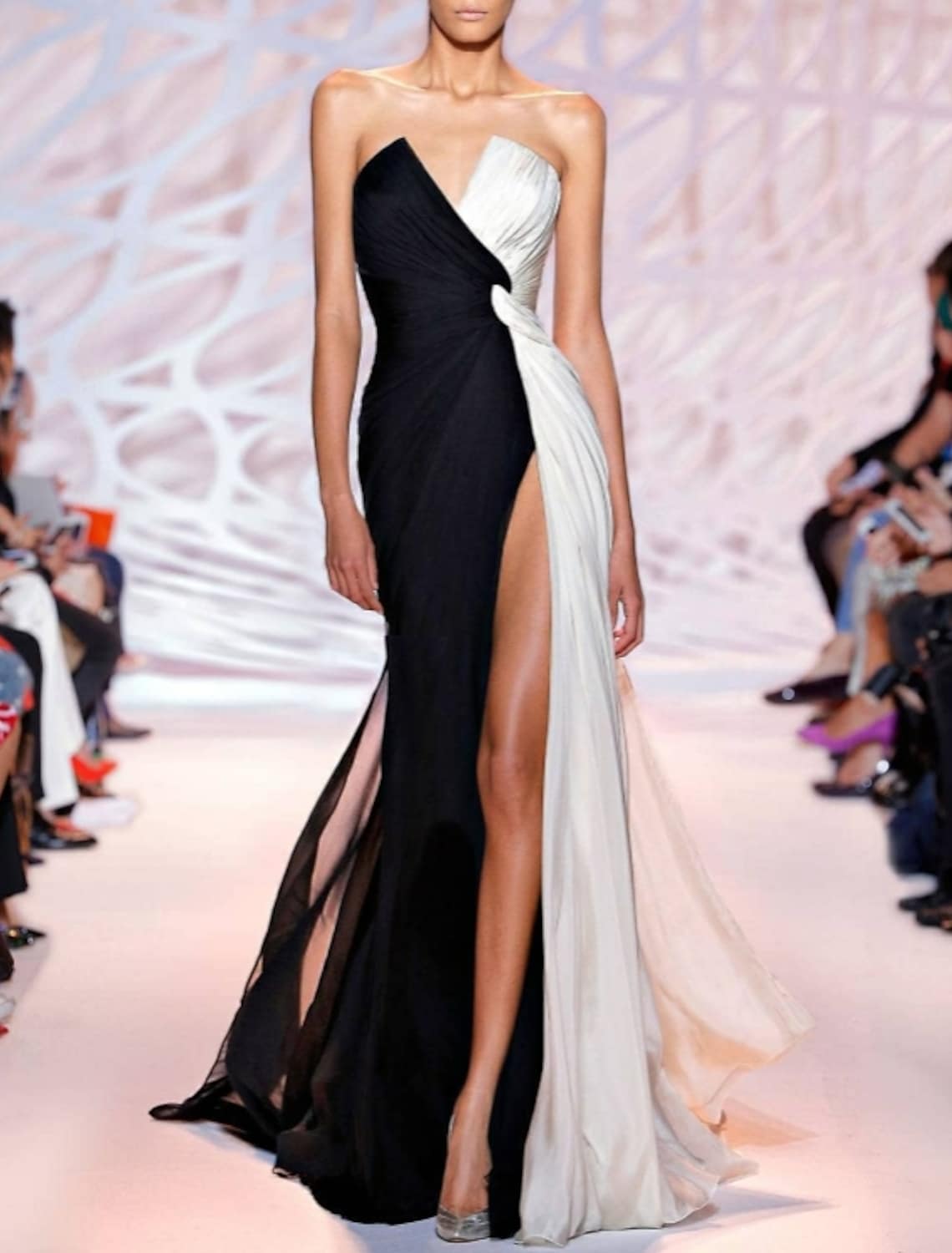 Party Wear Formal Evening Dress Strapless Sleeveless with Slit
