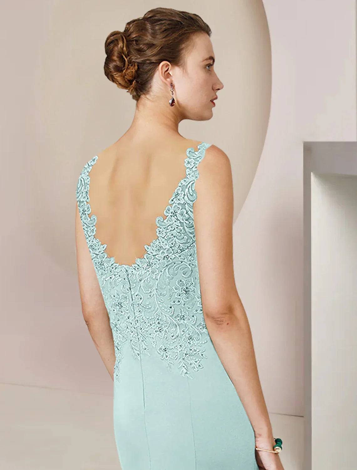 Two Piece A-Line Mother of the Bride Dress Formal Wedding Guest Elegant High Low V Neck Asymmetrical Tea Length 3/4 Length Sleeve Wrap Included with Appliques