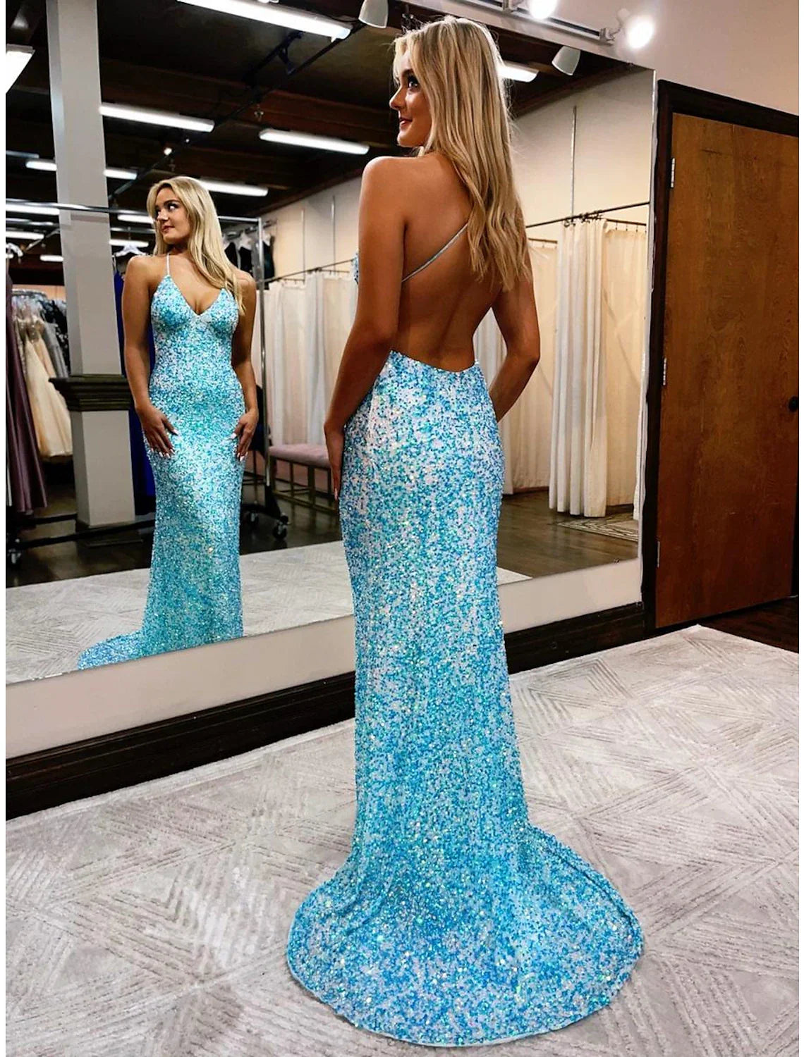 Mermaid / Trumpet Prom Dresses Sexy Dress Formal Court Train Sleeveless V Neck Backless