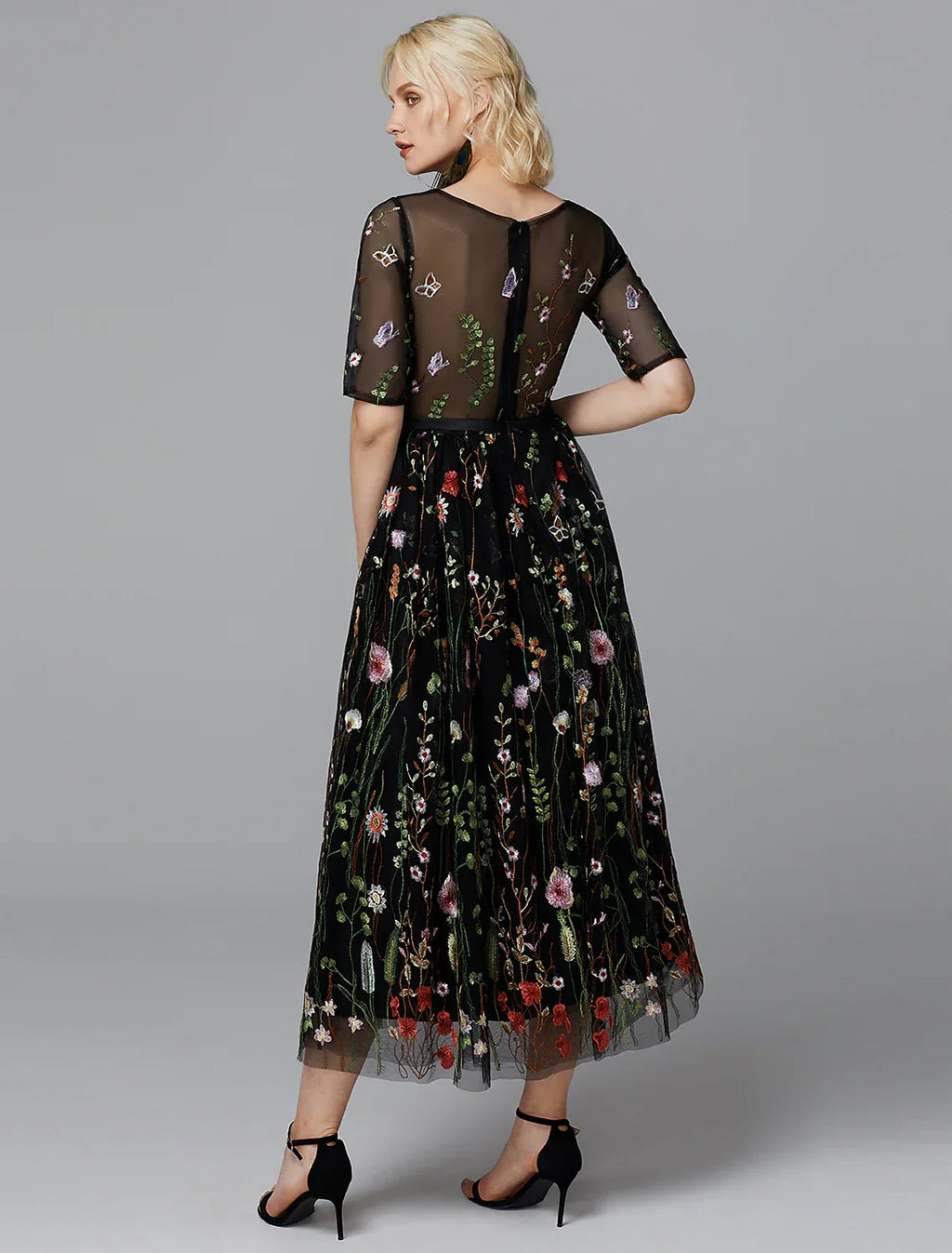 White Dress Holiday Half Sleeve with Embroidery Appliques