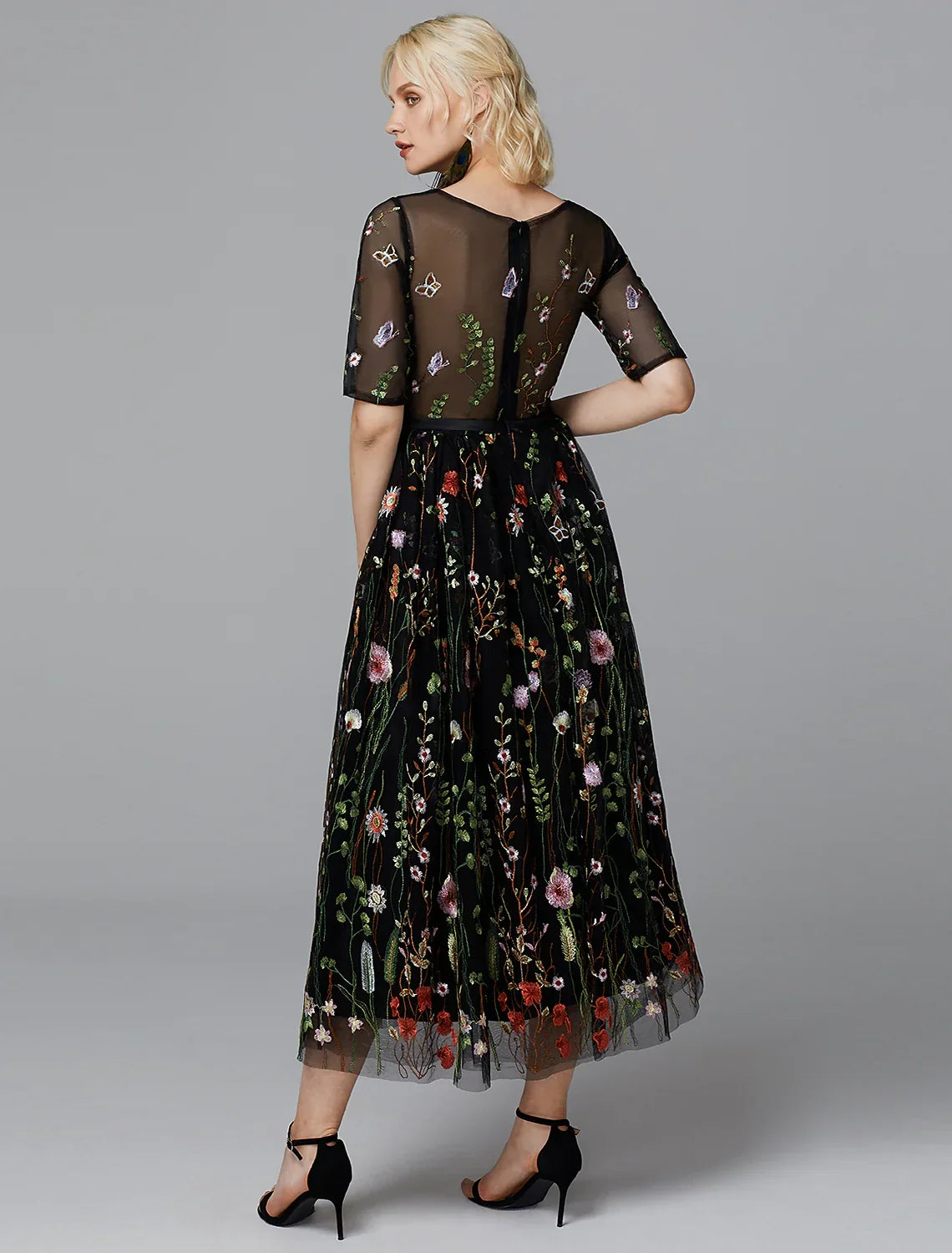 White Dress Holiday Half Sleeve with Embroidery Appliques