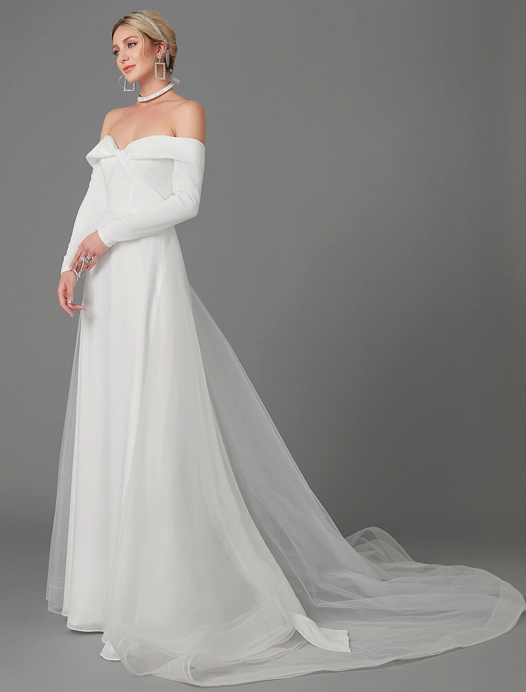 Engagement Formal Wedding Dresses A-Line Long Sleeve Off Shoulder