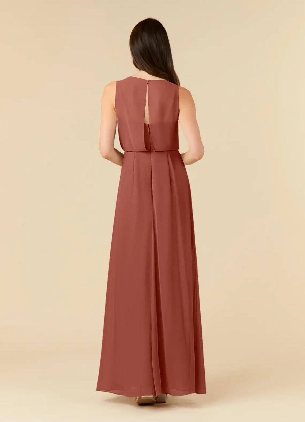 Auburn A-Line Scoop Pleated Mother of the Bride Dress with Sleeveless Design Wrap Around Tie Waist