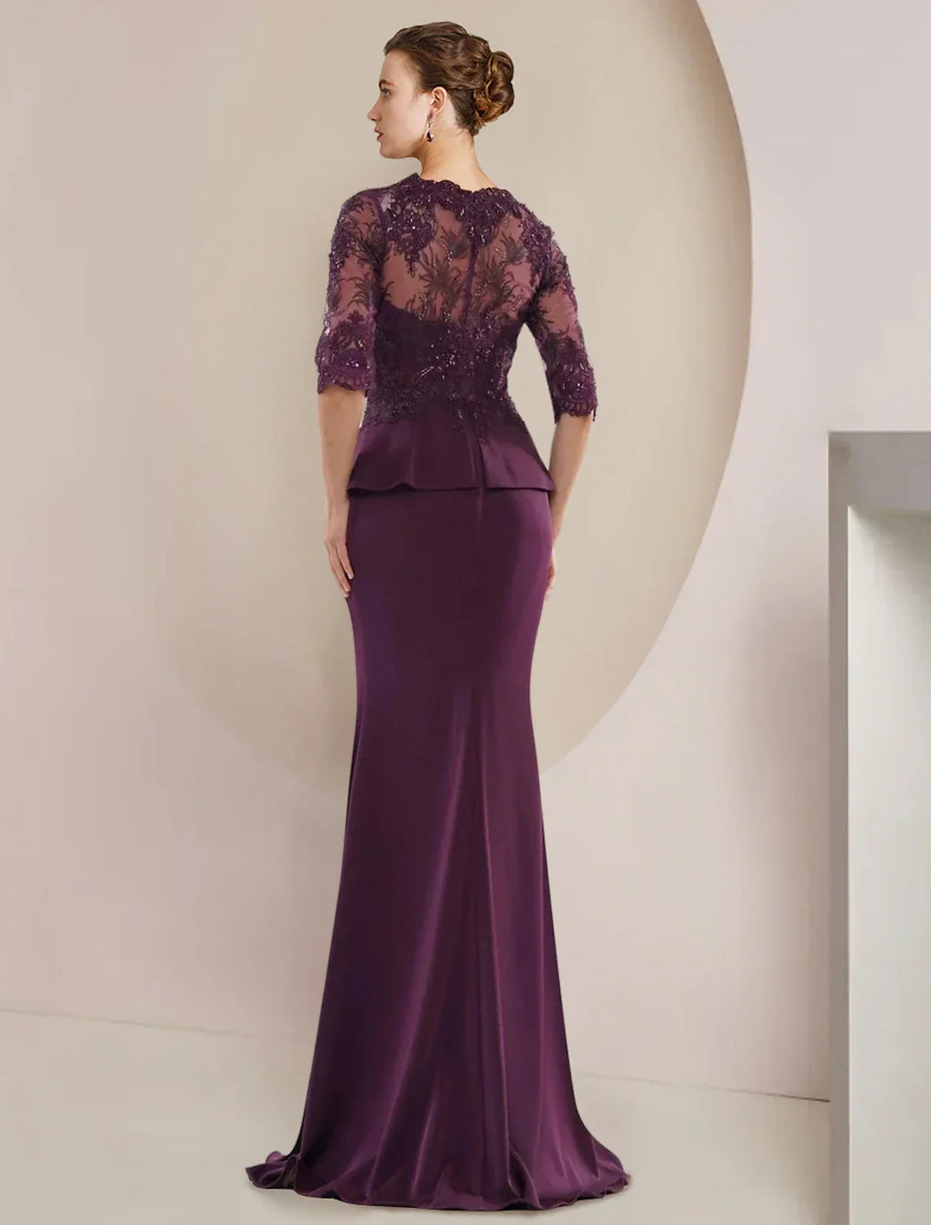 Mermaid / Trumpet Mother of the Bride Dress Formal Wedding Guest Luxurious Elegant V Neck Floor Length Half Sleeve with Beading Ruffles Appliques