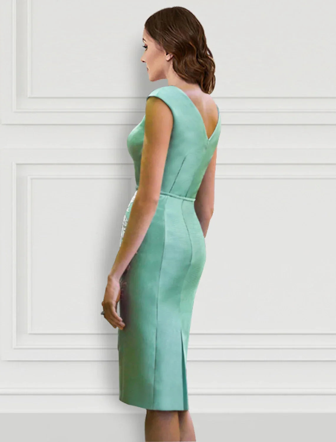 Two Piece Cocktail Dresses Floral Dress Formal Knee Length Long Sleeve V Neck Belt / Sash with Appliques