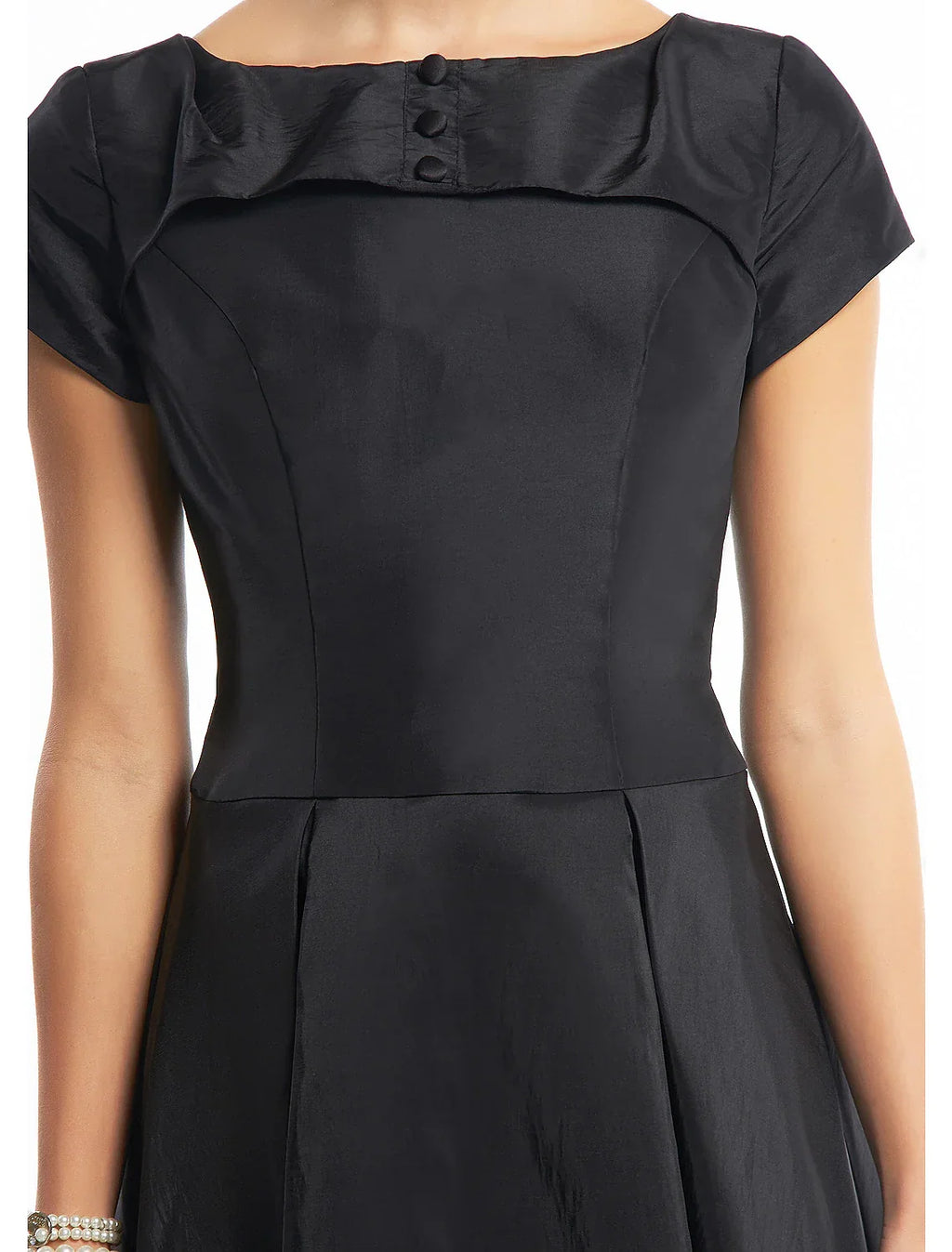 Vintage Dress Homecoming Tea Length Short Sleeve Boat Neck Taffeta with Buttons