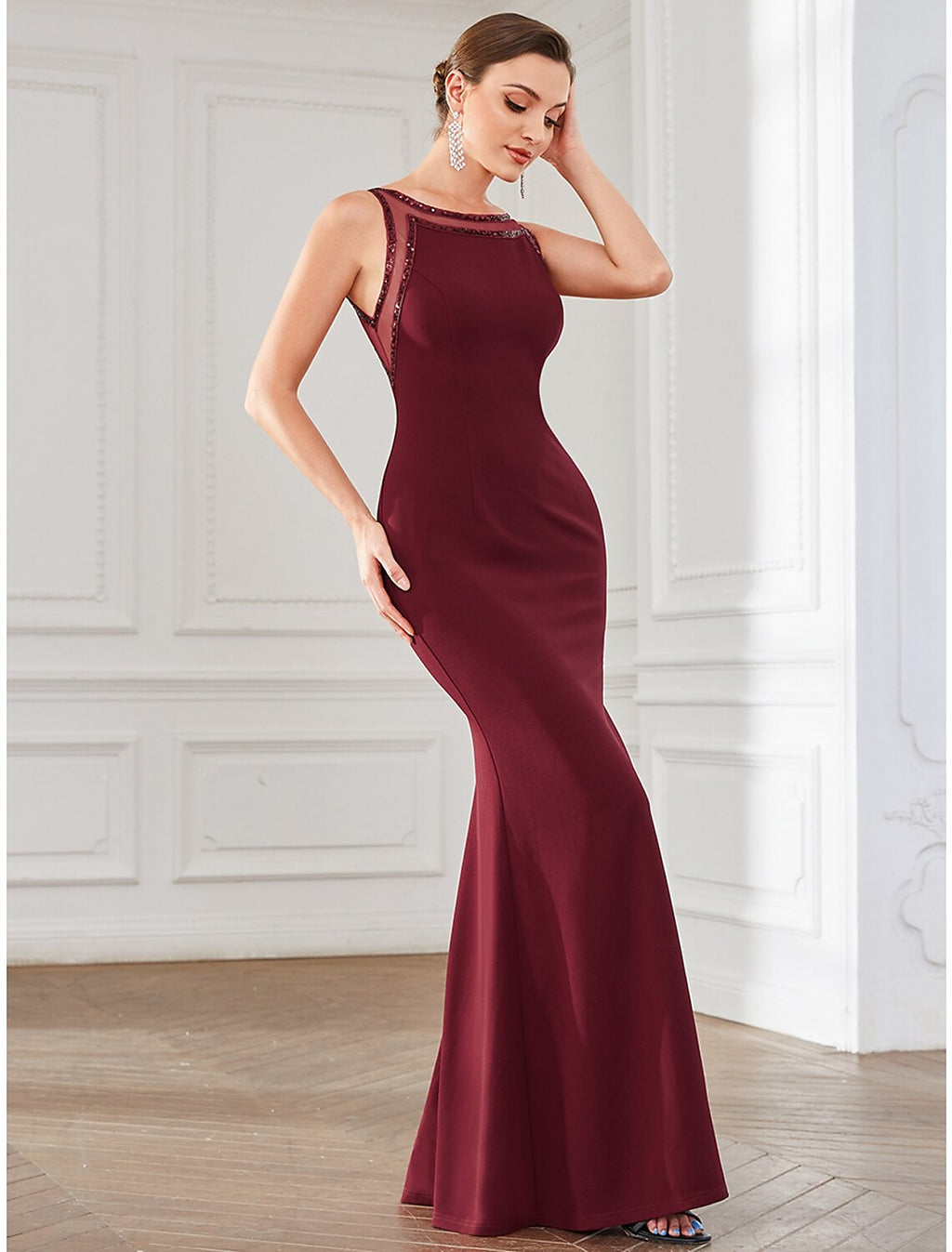 Mermaid / Trumpet Party Dresses Elegant Dress Party Wear Floor Length Sleeveless Jewel Neck with Crystals