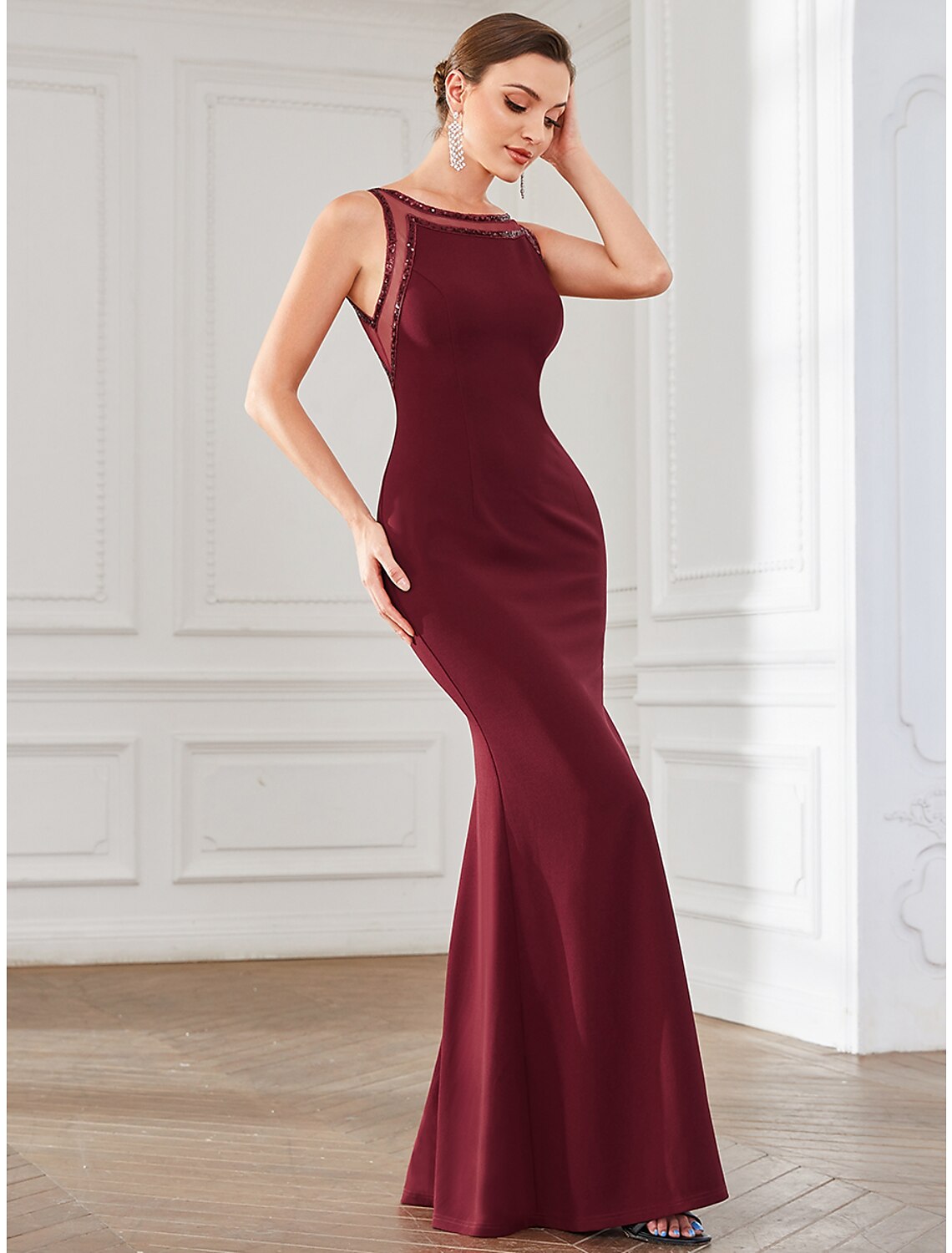 Mermaid / Trumpet Party Dresses Elegant Dress Party Wear Floor Length Sleeveless Jewel Neck with Crystals