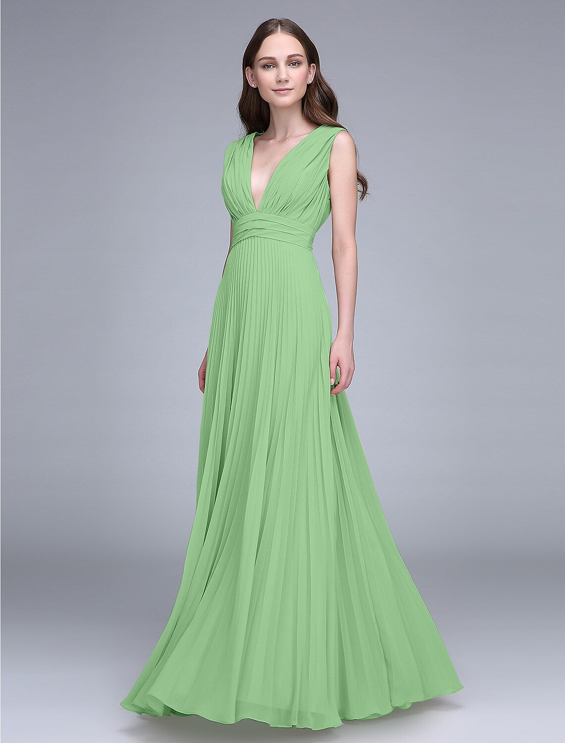 Bridesmaid Dress V Neck Sleeveless Elegant Floor Length with Ruched