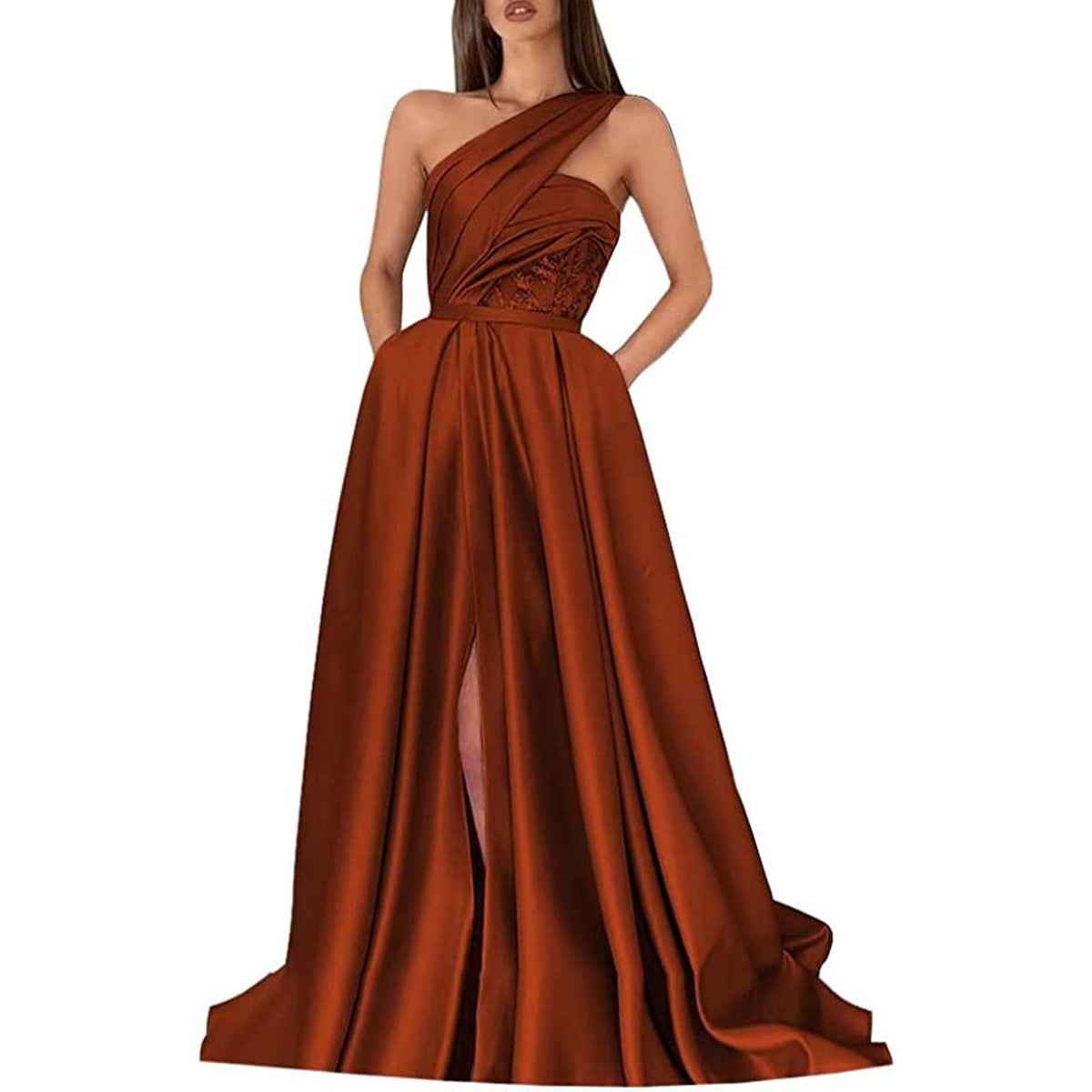 Evening Gown Celebrity Style Dress Formal Floor Length Sleeveless One Shoulder with Ruched Slit