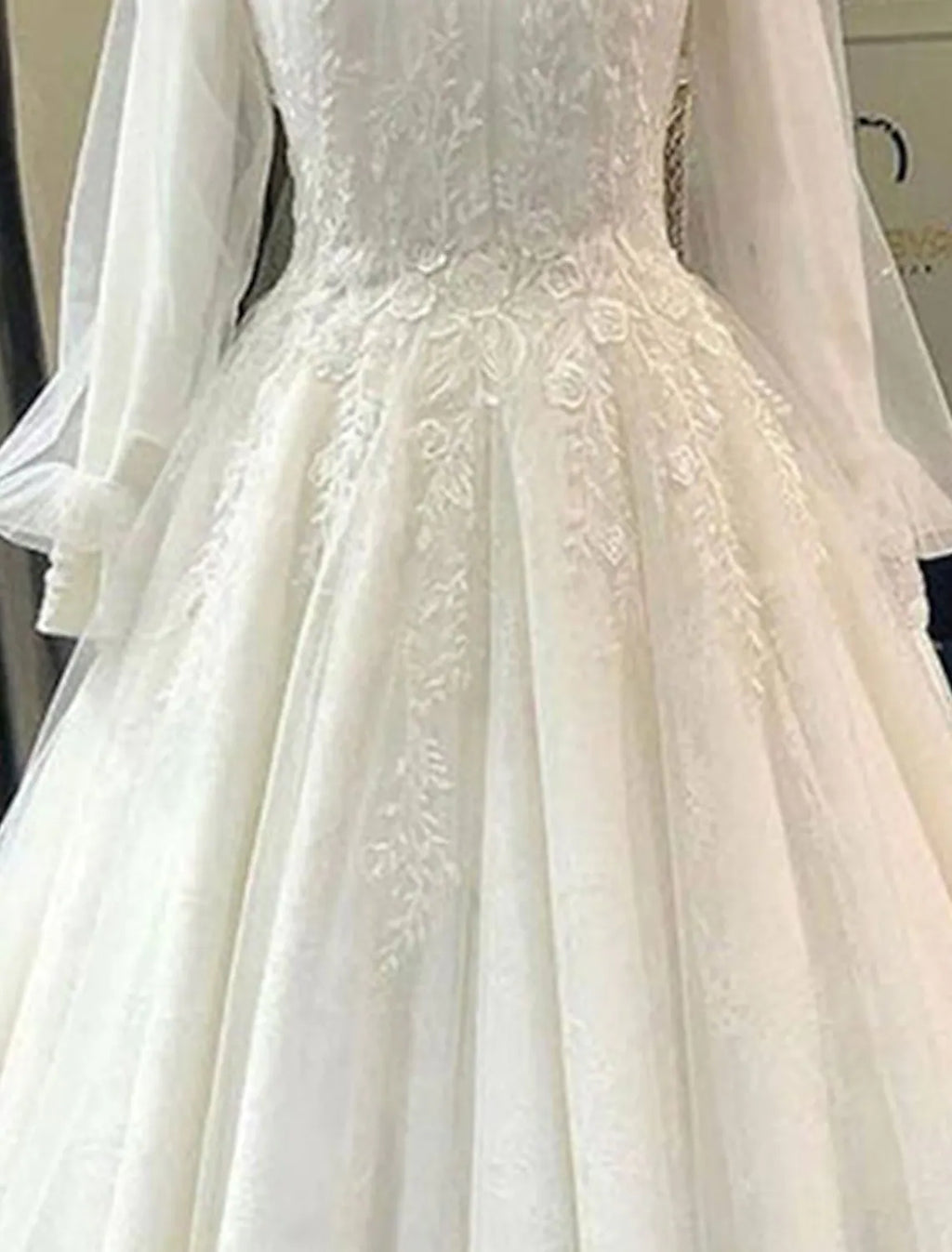 Engagement Vintage Formal Wedding Dresses Princess Long Sleeve High Neck Pleats Appliques