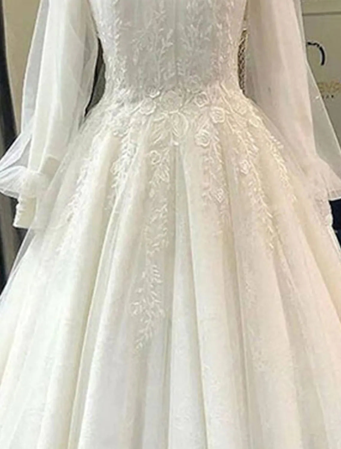 Engagement Vintage Formal Wedding Dresses Princess Long Sleeve High Neck Pleats Appliques