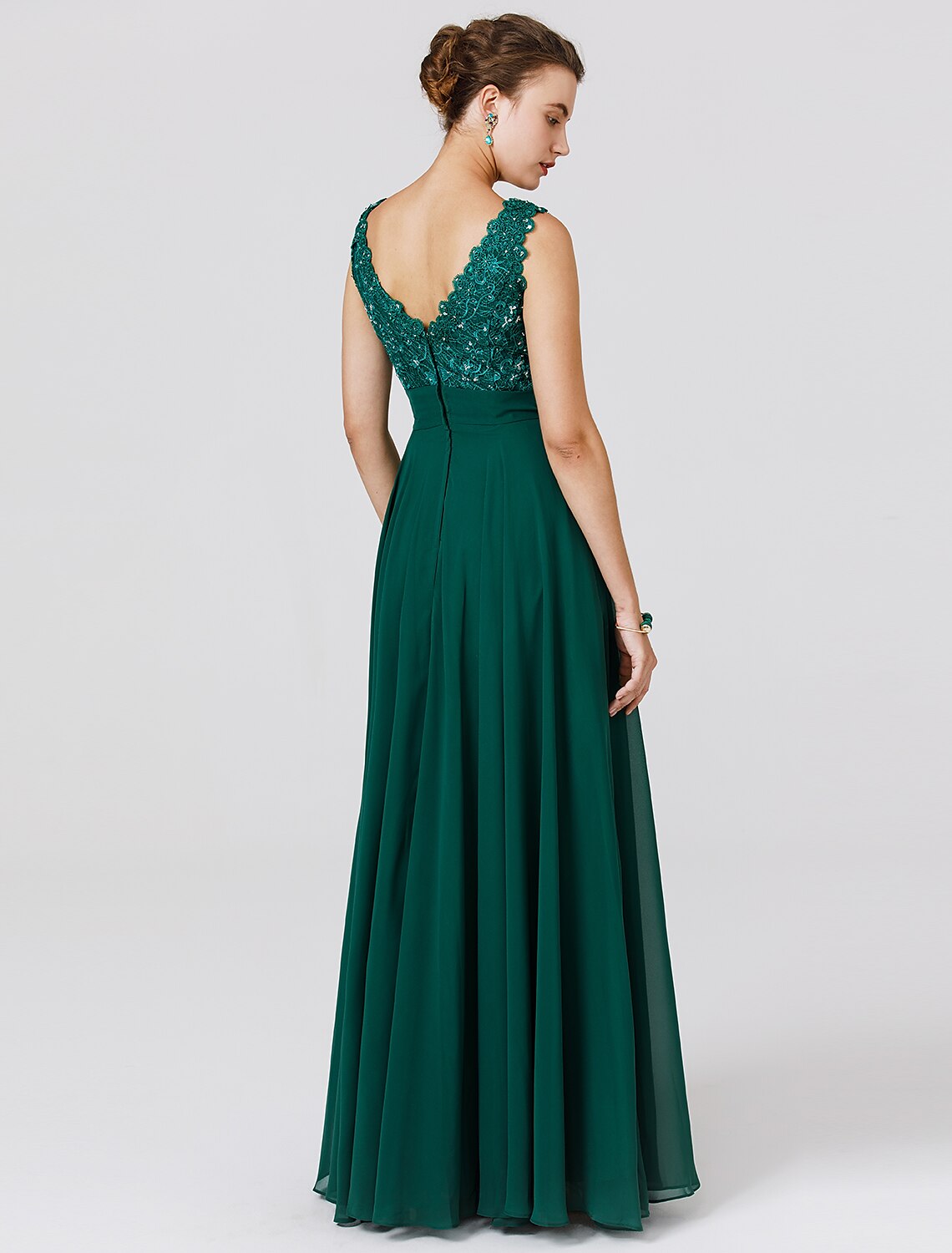 Wedding Guest Floor Length Sleeveless V Neck V Back with Sash / Ribbon Beading