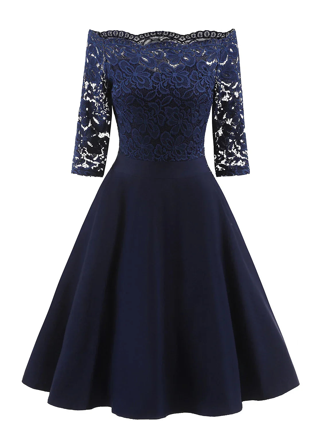 Cocktail Dresses Vintage Dress Graduation Party Wear Knee Length 3/4 Length Sleeve Off Shoulder