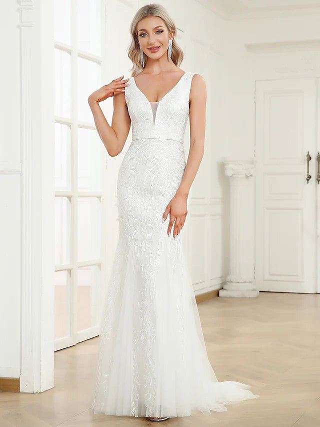 Wedding Dresses Sleeveless V Neck