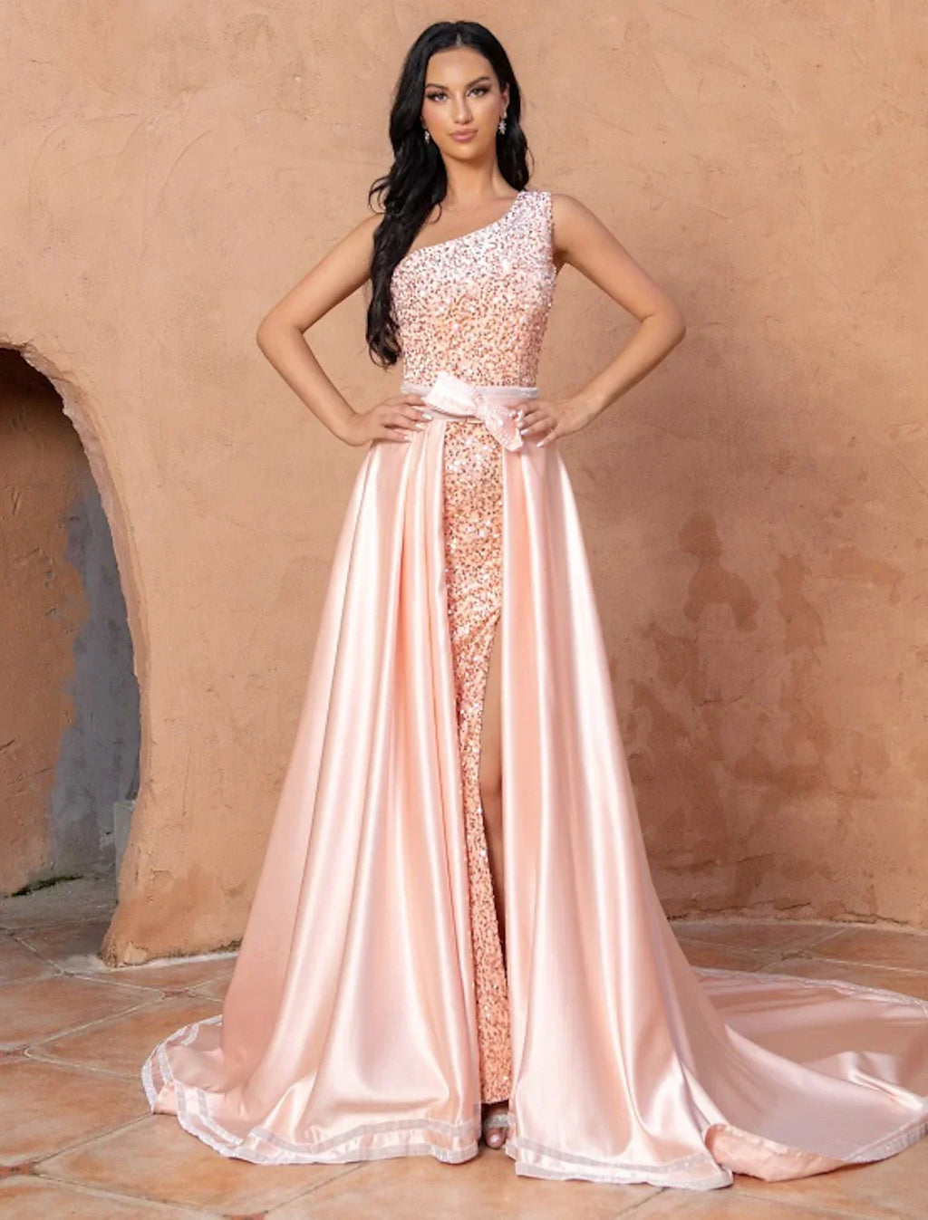 Mermaid / Trumpet Cocktail Dresses Sparkle & Shine Dress Wedding Party Birthday Court Train Sleeveless One Shoulder