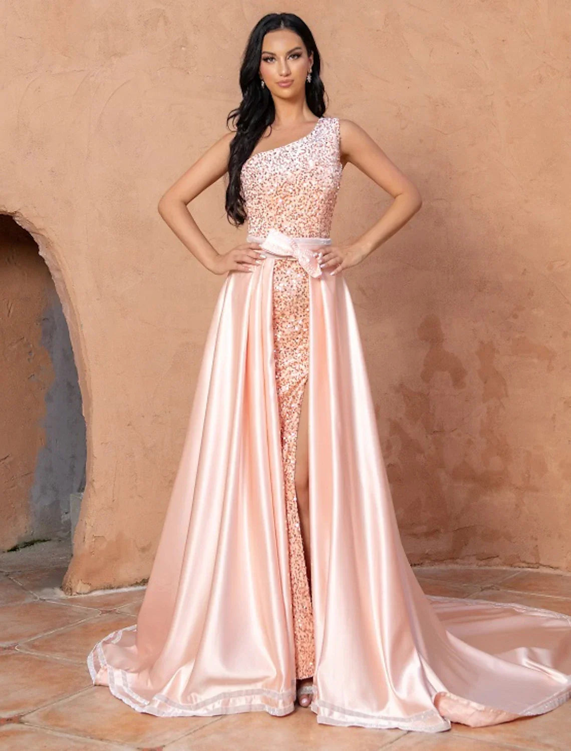 Mermaid / Trumpet Cocktail Dresses Sparkle & Shine Dress Wedding Party Birthday Court Train Sleeveless One Shoulder