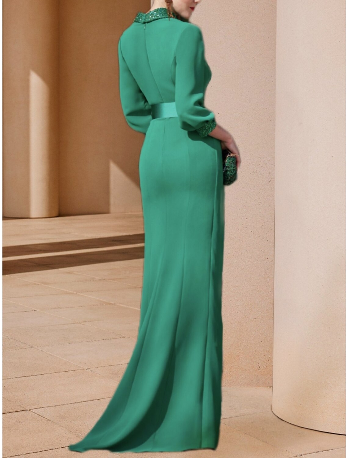 Mother of the Bride Dress Wedding Guest Elegant V Neck Sweep / Brush Train 3/4 Length Sleeve with Ruching
