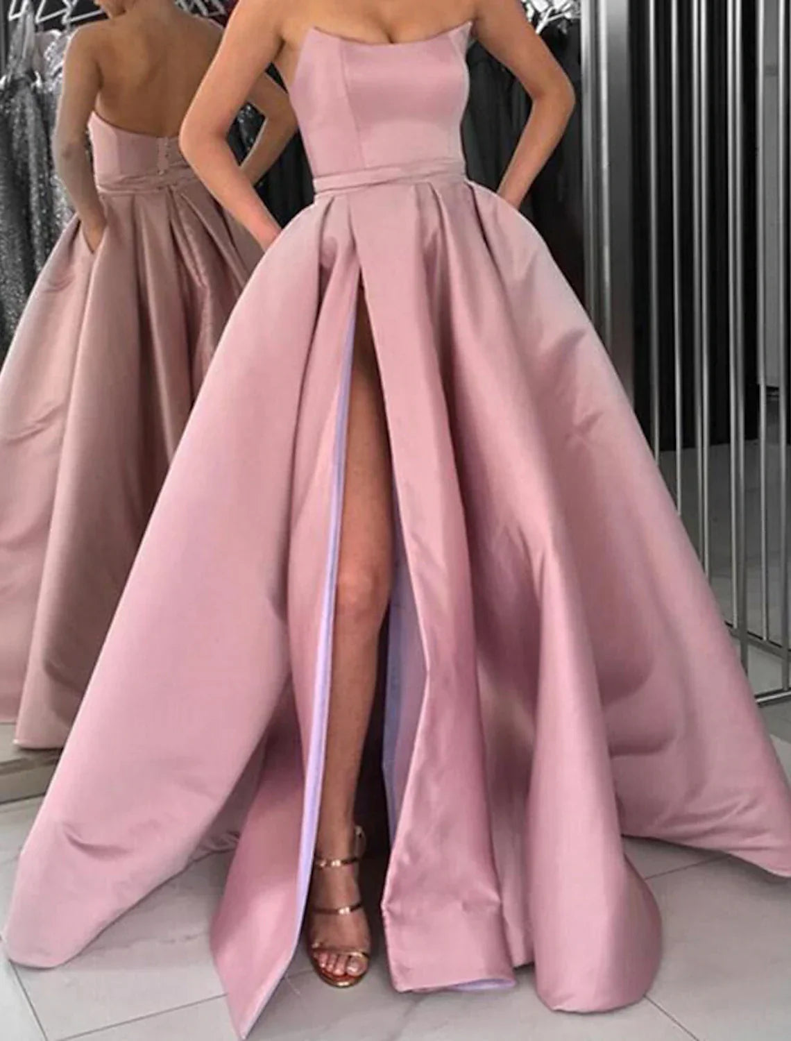 Ball Gown Party Dresses Minimalist Dress Prom Wedding Party Floor Length Sleeveless Jewel Neck Pocket Italy Ladder Back with Sleek