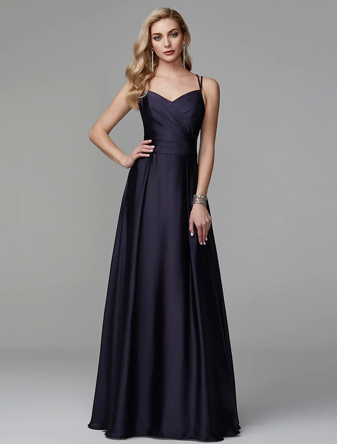 Evening Party Floor Length Sleeveless Strap Crisscross Back Beading