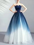 Ball Gown Color Block Prom Formal Evening Dress Strapless Sleeveless Floor Length with Pleats Ruched