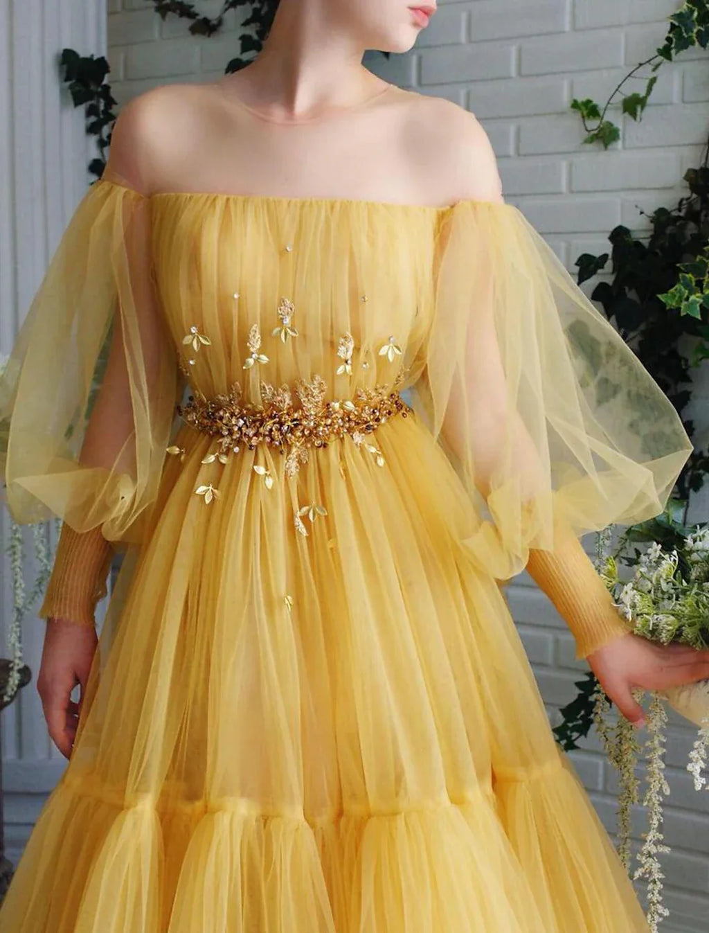 Ball Gown Prom Dresses Elegant Dress Wedding Guest Prom Floor Length Long Sleeve Illusion Neck with Beading Appliques