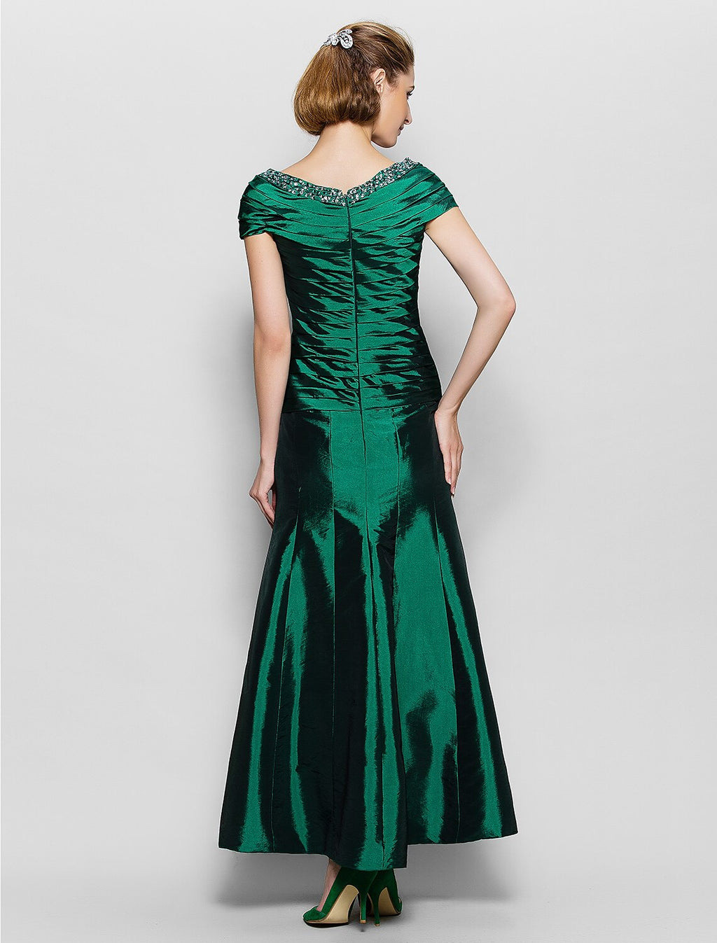 Mother of the Bride Dress Vintage Inspired V Neck Ankle Length Short Sleeve with Beading Side Draping