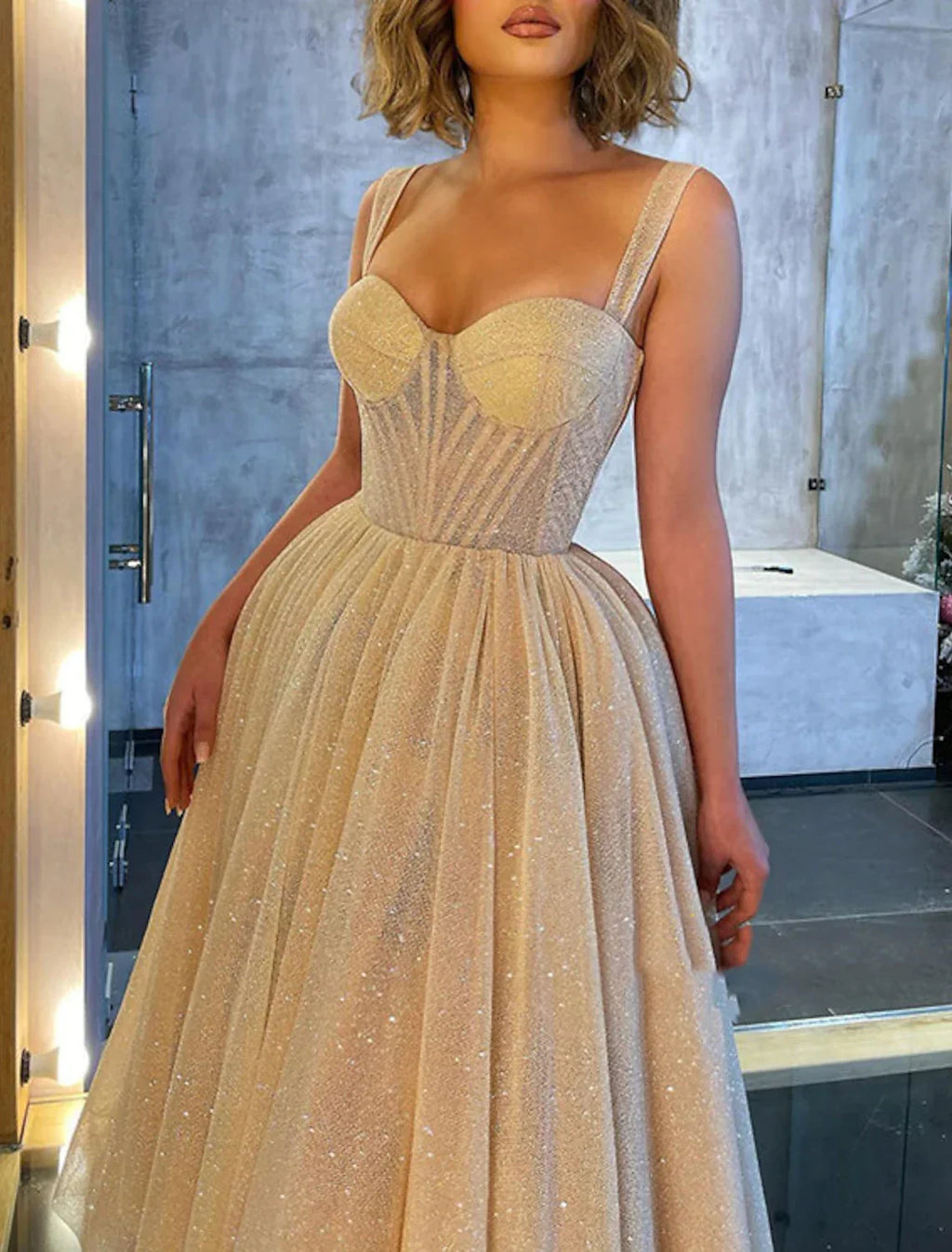 Ball Gown Prom Dresses Corsets Dress Wedding Party Dress Birthday Ankle Length Sleeveless Spaghetti Strap with Glitter