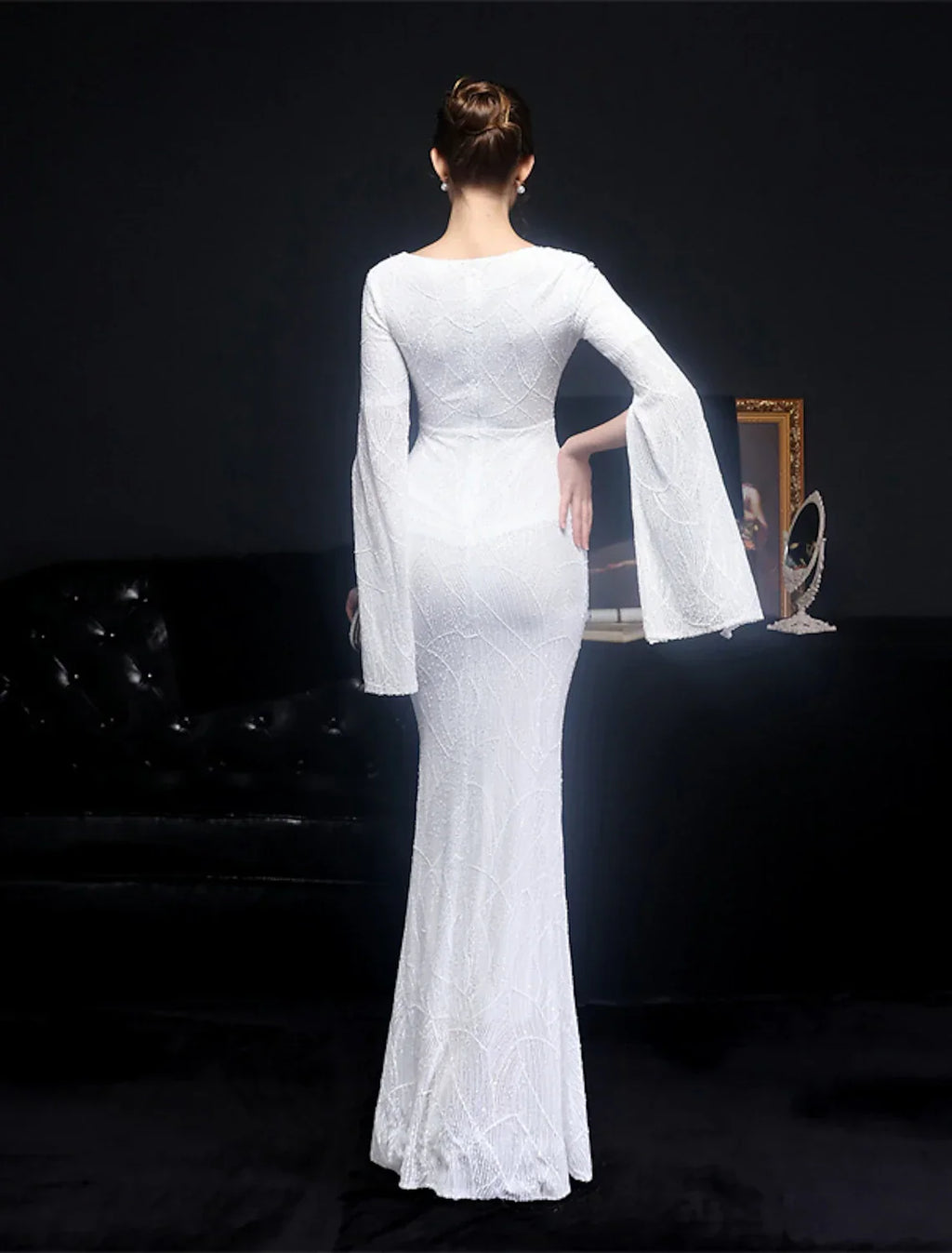 Mermaid / Trumpet Evening Gown Sparkle & Shine Dress Formal Floor Length Long Sleeve V Neck