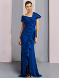 Mermaid / Trumpet Mother of the Bride Dress Formal Wedding Guest Elegant One Shoulder Sweep / Brush Train Sleeveless with Ruched Ruffles