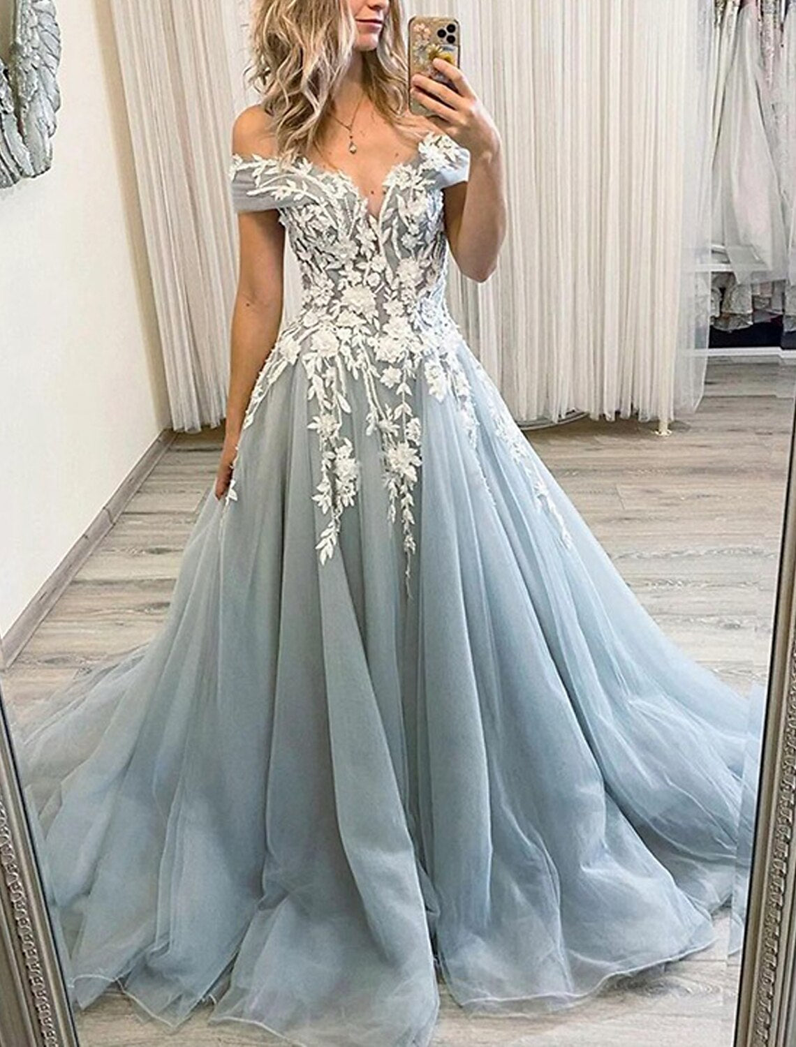 Ball Gown Prom Dresses Princess Dress Formal Prom Floor Length Sleeveless Off Shoulder Backless with Pleats Appliques