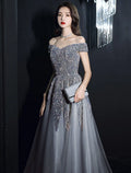 Formal Floor Length Short Sleeve Off Shoulder