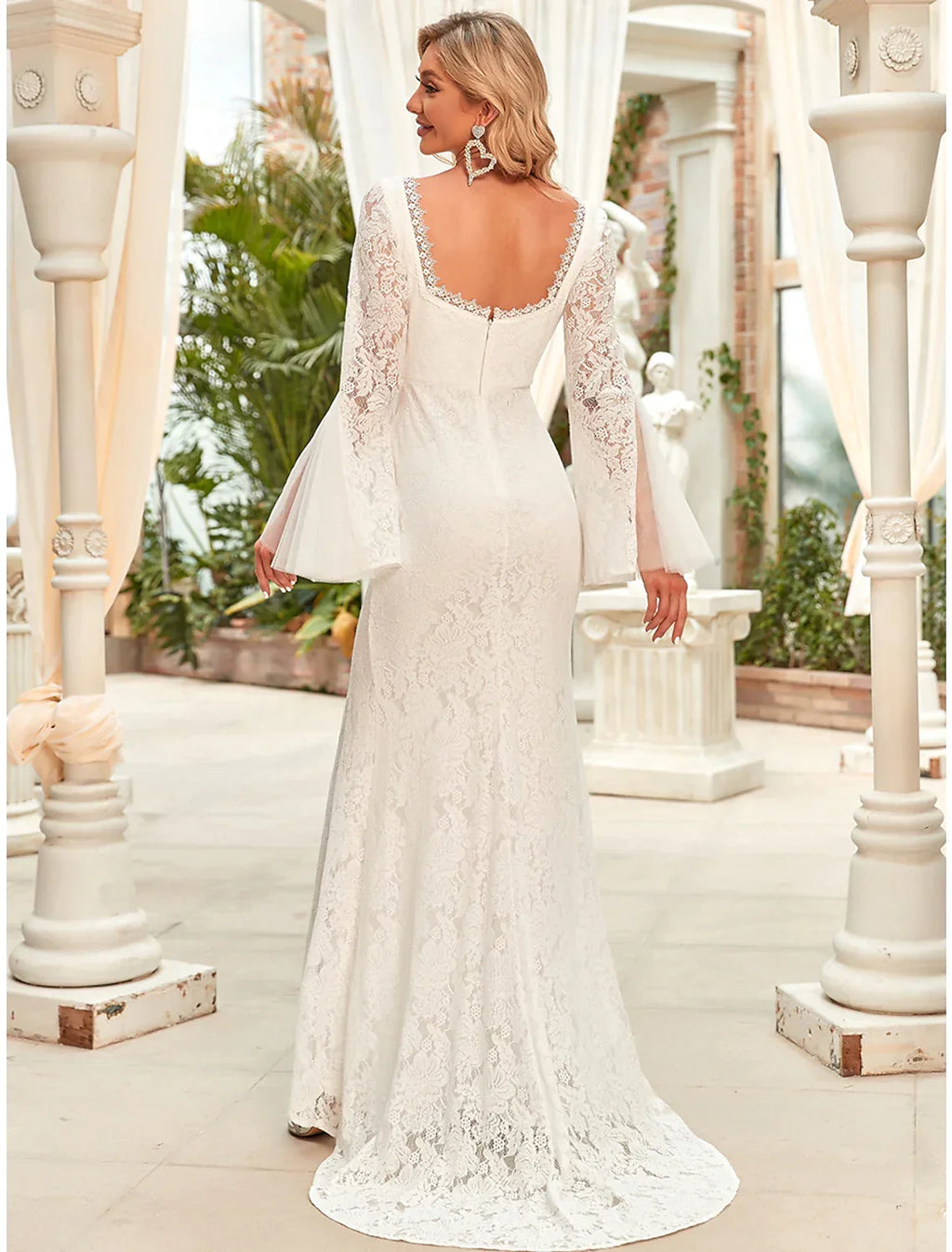 Beach Wedding Dresses Long Sleeve Square Neck With Split Front