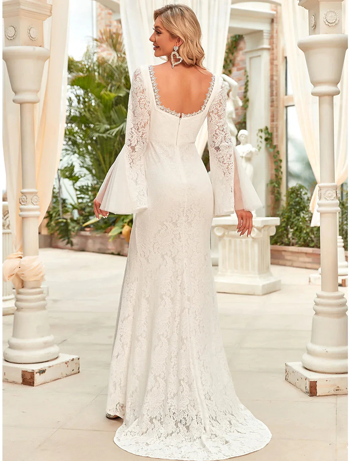 Beach Wedding Dresses Long Sleeve Square Neck With Split Front