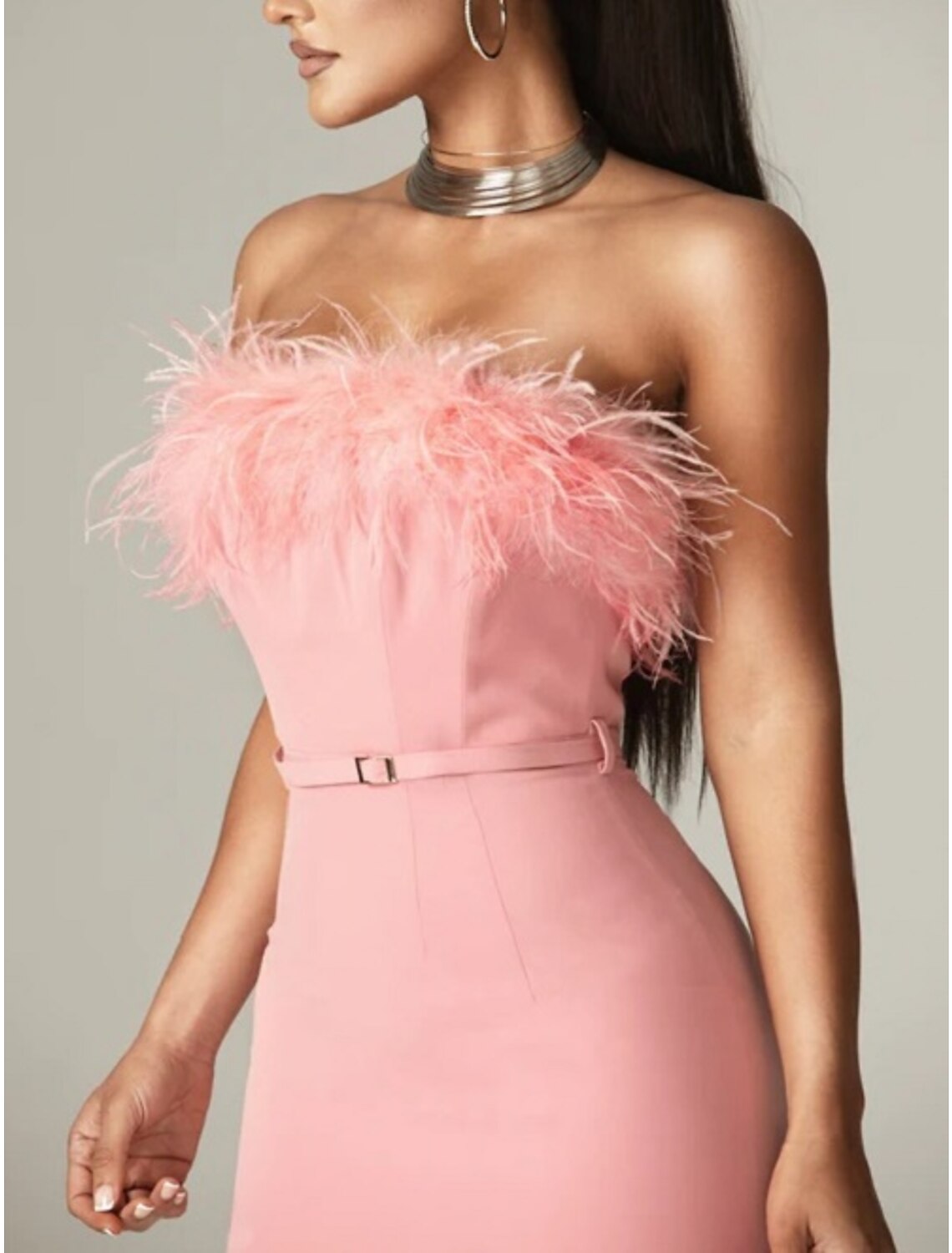 Sheath / Column Evening Gown Elegant Dress Formal Birthday Tea Length Sleeveless Strapless Belt / Sash Fabric with Feather