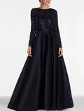 Black Evening Gown Elegant Dress Formal Tie Floor Length Long Sleeve Off Shoulder Fall Wedding Guest with Slit Pocket