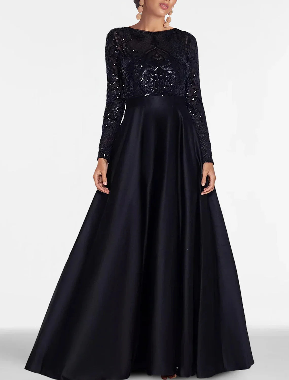 Black Evening Gown Elegant Dress Formal Tie Floor Length Long Sleeve Off Shoulder Fall Wedding Guest with Slit Pocket
