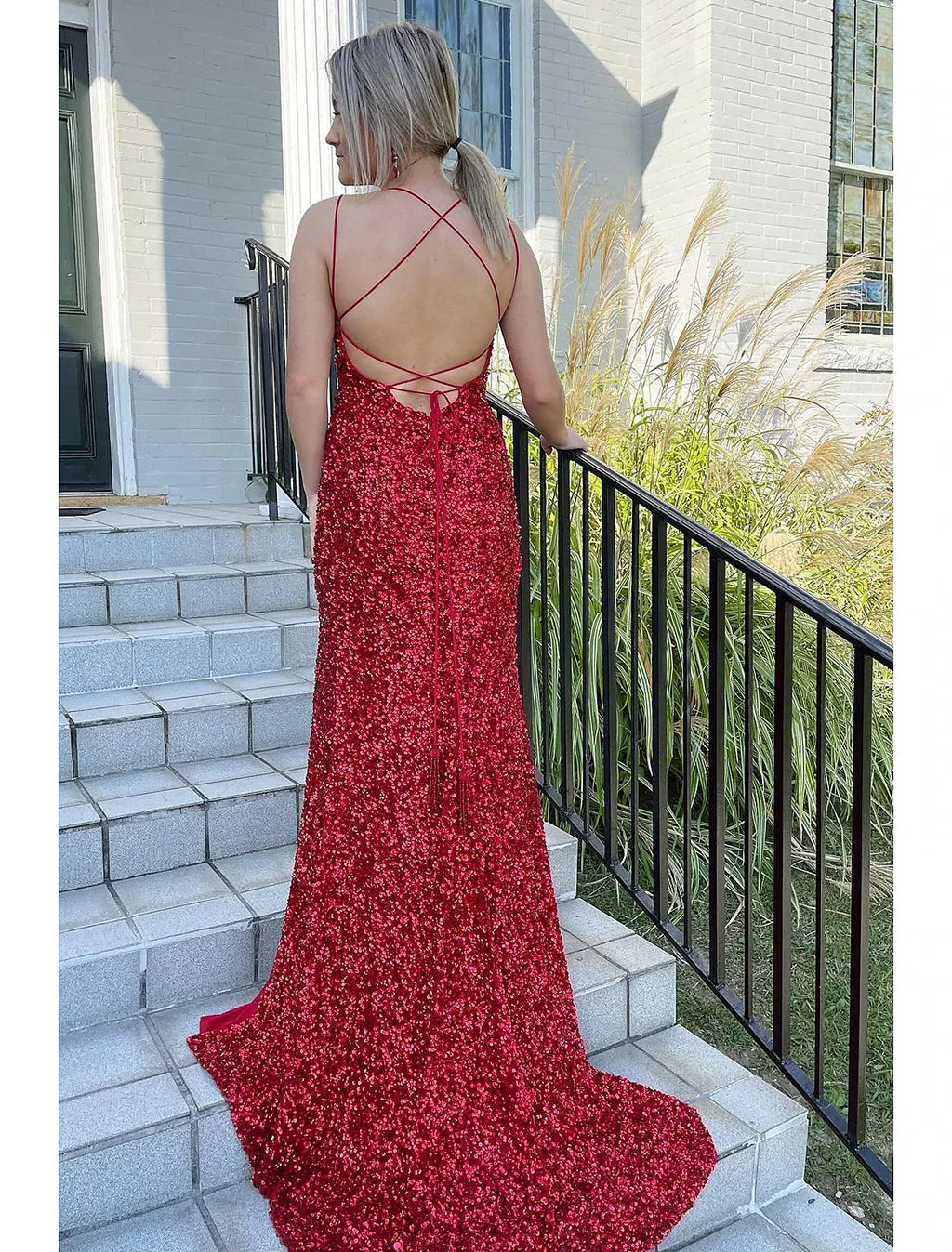Mermaid / Trumpet Prom Dresses Hot Dress Formal Sweep / Brush Train Sleeveless Spaghetti Strap Backless with Slit