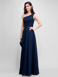 Evening Dresses Wedding Guest Floor Length Sleeveless One Shoulder Ruched Beading