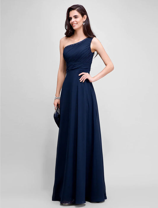 Elegant Red A-Line One-Shoulder Sleeveless Classic-Back Floor-Length Prom Dress