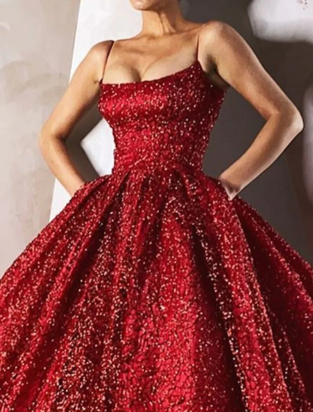 Ball Gown Evening Dress Glittering Luxurious Dress Engagement Wedding Dress Sparkly Floor Length Sleeveless Spaghetti Strap with Tiered