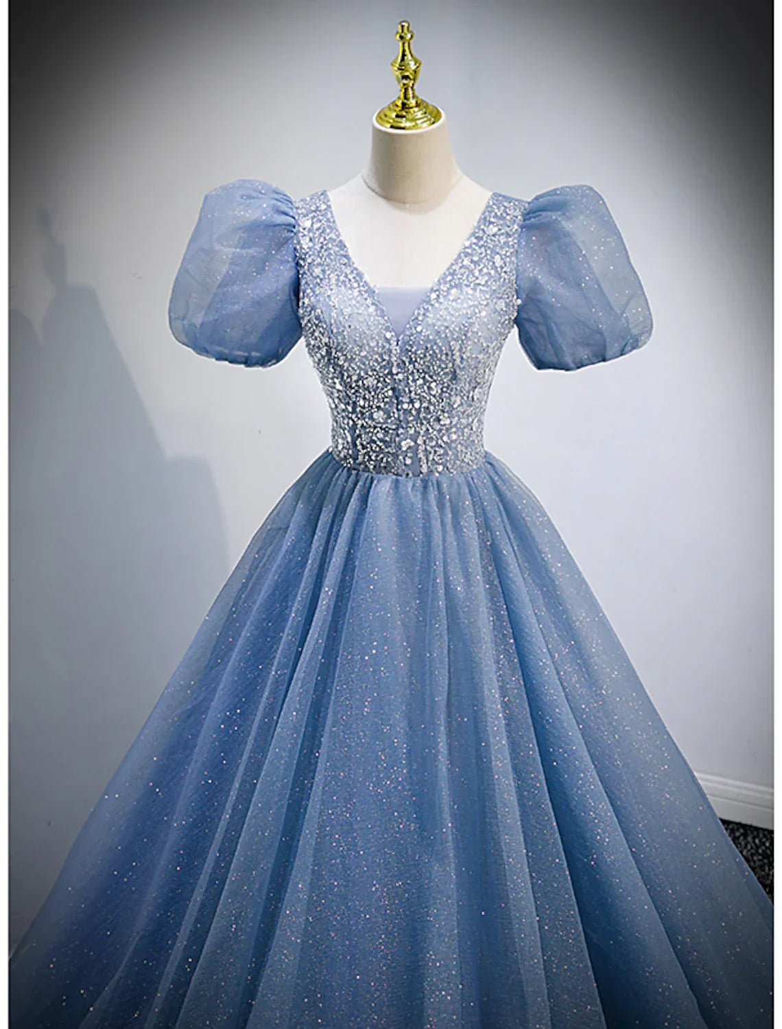 Puffy Dress Quinceanera Floor Length Short Sleeve V Neck