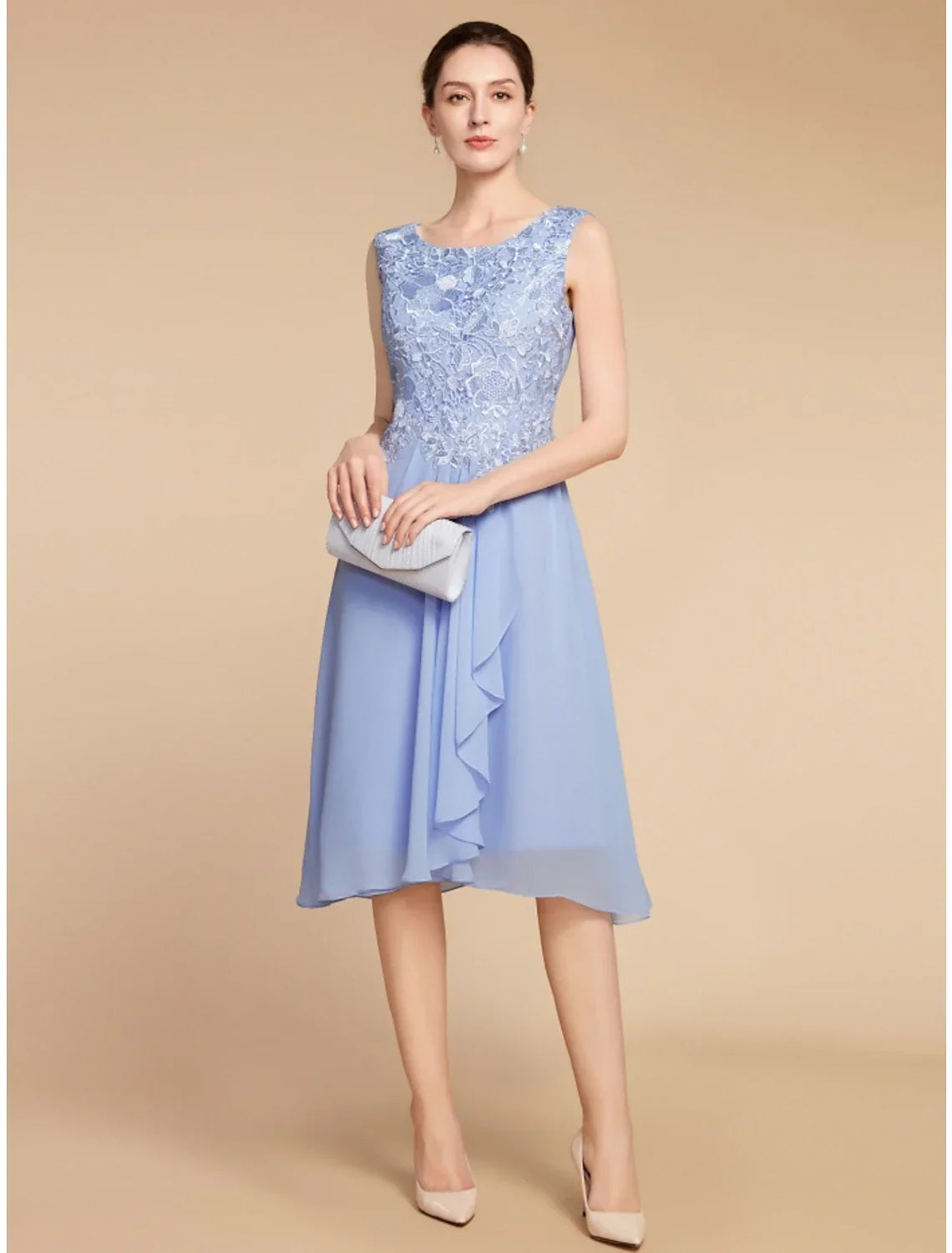 Two Piece Sheath / Column Mother of the Bride Dress Wedding Guest Elegant Petite Scoop Neck Knee Length Half Sleeve with Ruching Solid Color