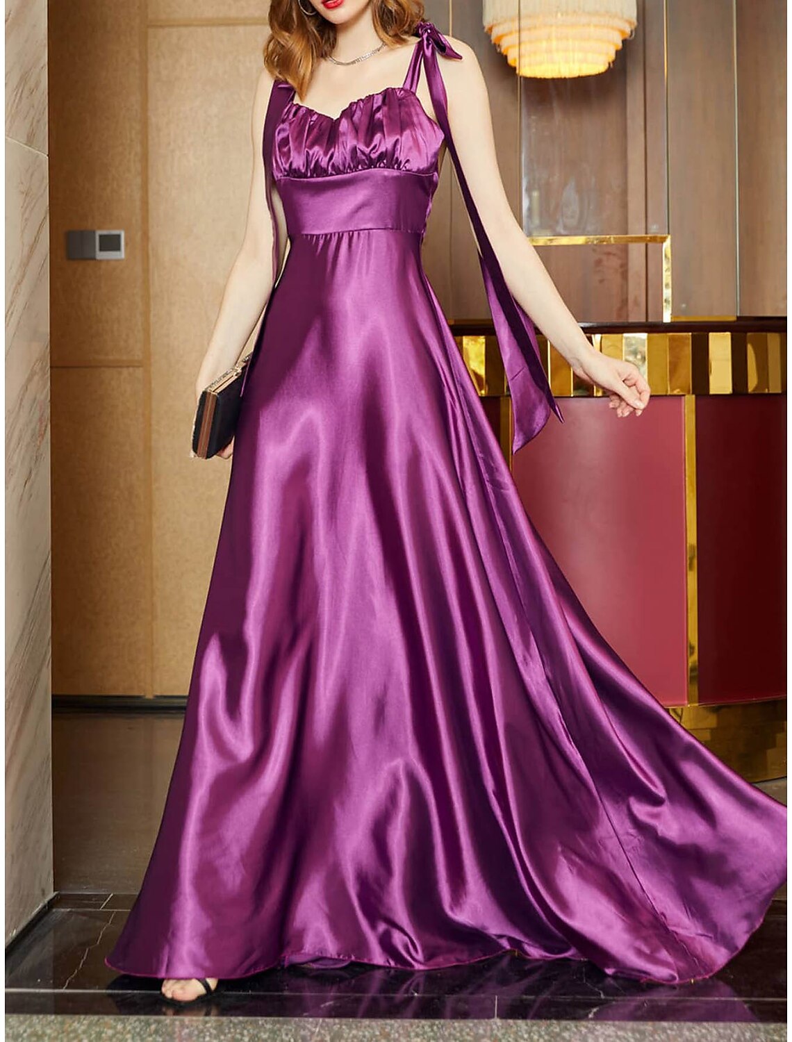 Party Dresses Open Back Dress Holiday Wedding Guest Floor Length Sleeveless Square Neck Bridesmaid Dress Backless with Strappy