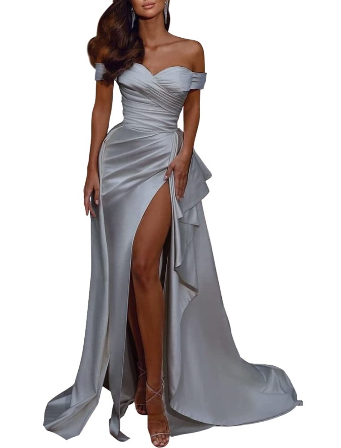 Wedding Dress Celebrity Style Sexy Formal Evening Dress Off Shoulder Short Sleeve Sweep / Brush Train Italy with Pleats