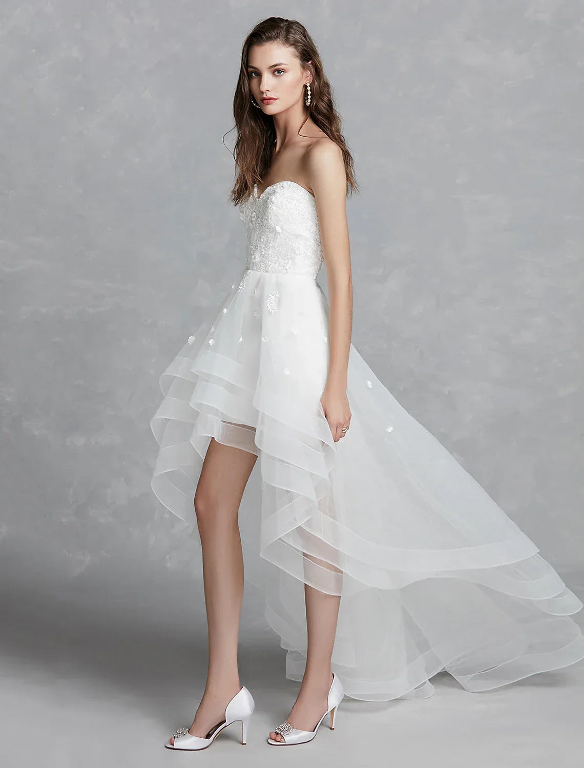 White Open Back Little Dresses Asymmetrical A-Line Strapless With Appliques