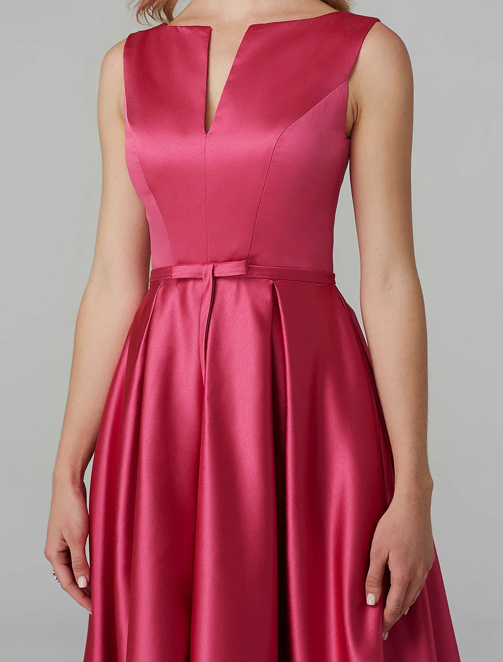 Pink Wedding Guest Cocktail Party Knee Length Sleeveless V Wire Dress with Sash / Ribbon